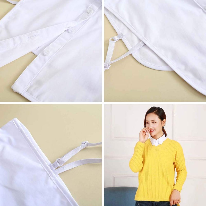 Juland Lady's White Cotton Sleeveless Shirt with Detachable False Collar and Choker Tie, Medium - Image 3
